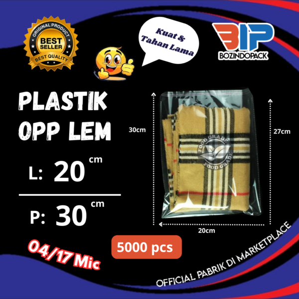 Plastik OPP lem 20x30 04/17 mic Kantong Kemasan Bening Transparan